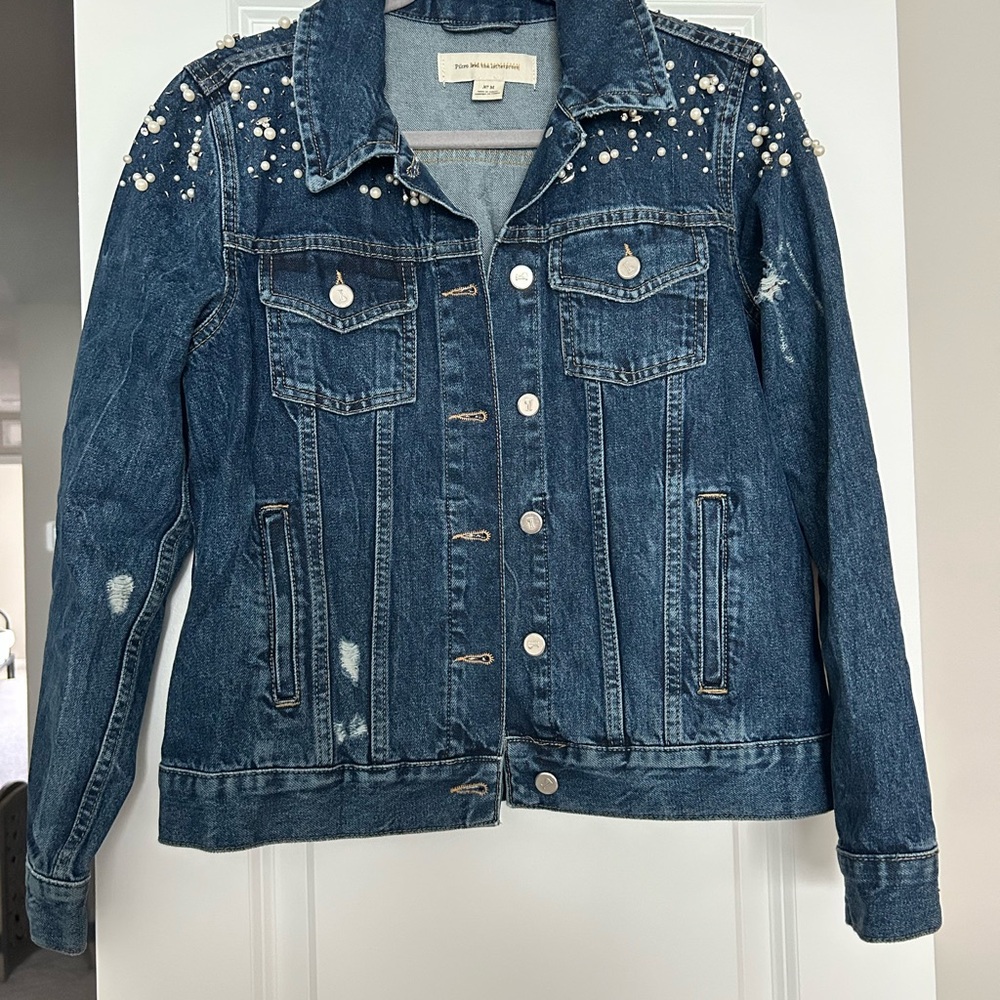 Antropologie Pilcro Pearl Embellished Denim Jacket - Size Medium